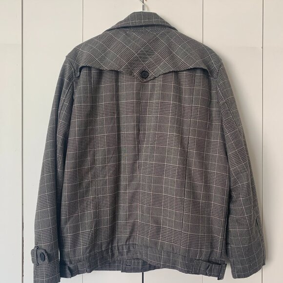 Men’s Grey Plaid Jacket – Trench-Inspired Fit – Size M - Picture 4 of 6